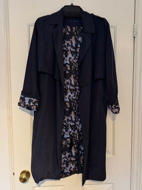 Zara Navy Trench Coat with Camouflage Lining